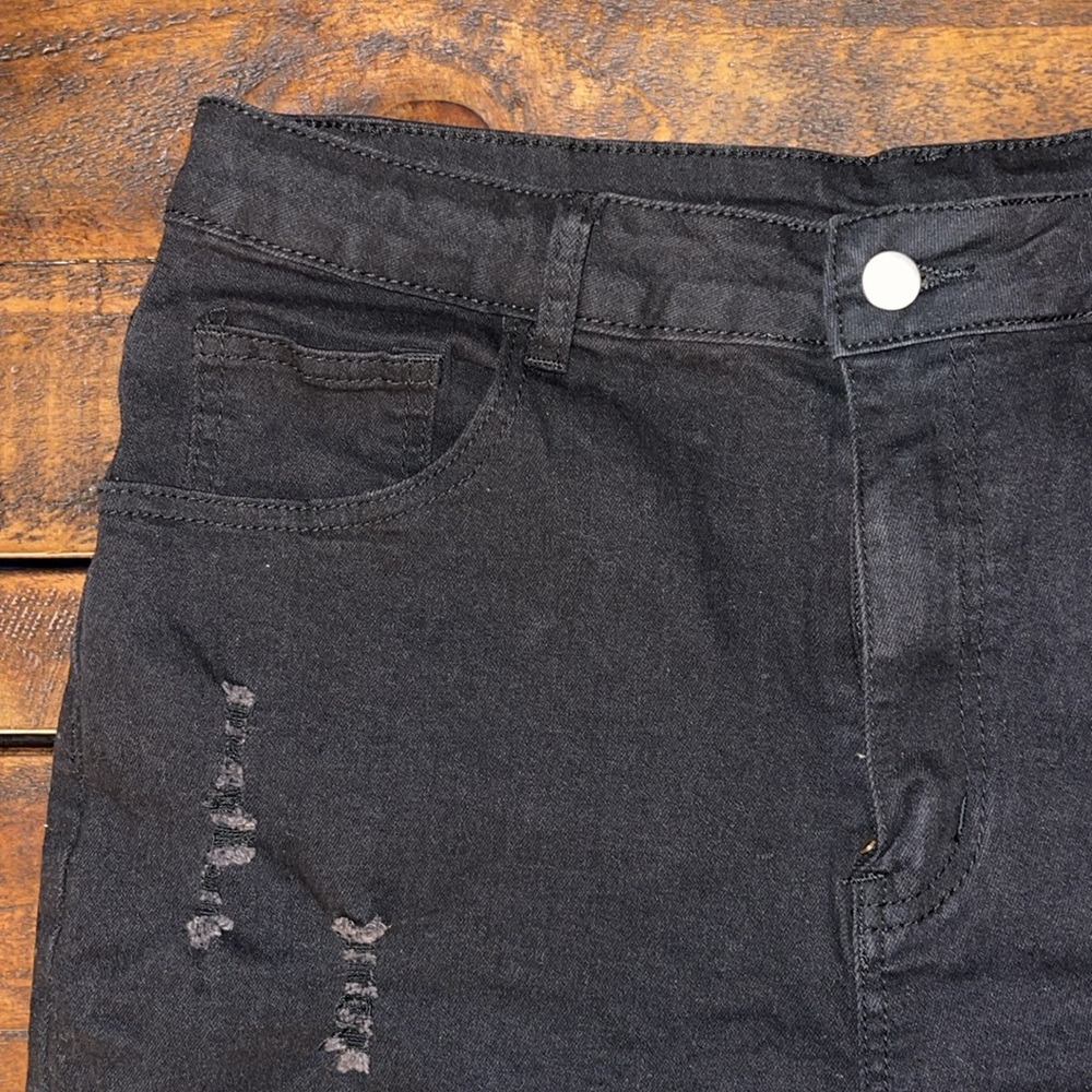 Solid Color Ripped Denim Shorts - Picture 8 of 11